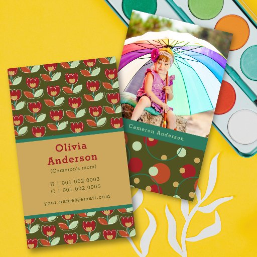 Customizable Retro Tulips Custom Photo Mom Calling Profile Card Business Card Template
