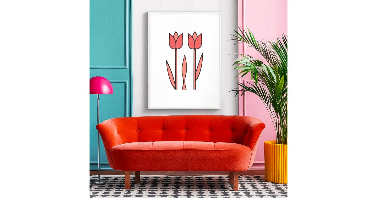 Retro Tulip Duo – Bold Floral Simplicity Poster | Zazzle