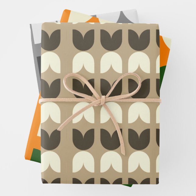 Retro Tulip Fall Colors Wrapping Gift Paper (In situ)
