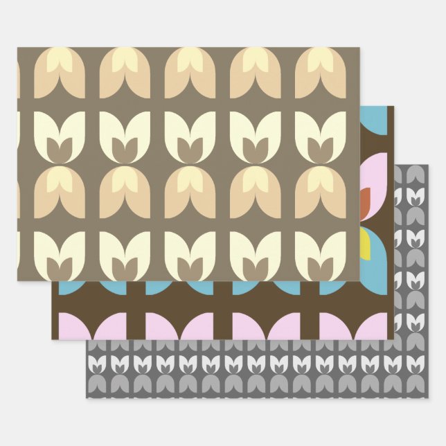 Retro Tulip Fall Colors Wrapping Paper Sheets (Set)