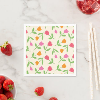 Retro Tulip Flowers pattern in orange pink and red Napkins
