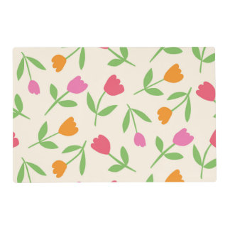 Retro Tulip Flowers pattern in orange pink and red Placemat