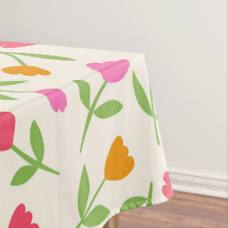 Retro Tulip Flowers pattern in orange pink and red Tablecloth