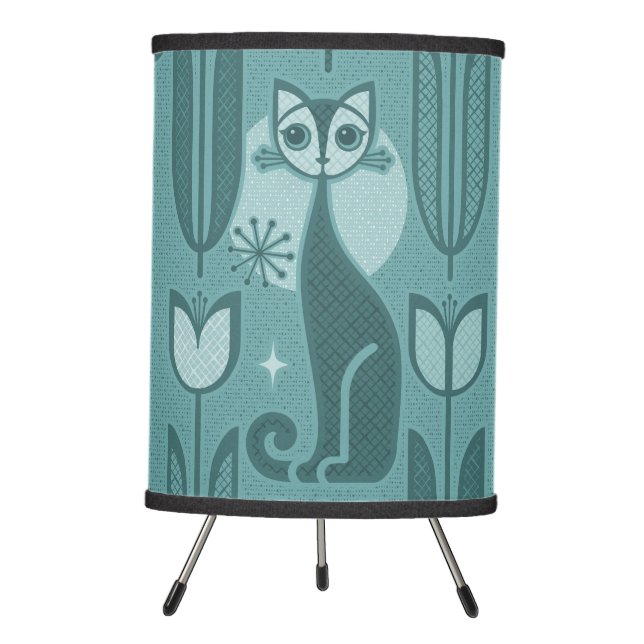 Retro Tulip Garden Cats ©studioxtine Tripod Lamp (Front)