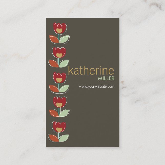 Retro Tulips Flower Custom Template Profile Card (Front)