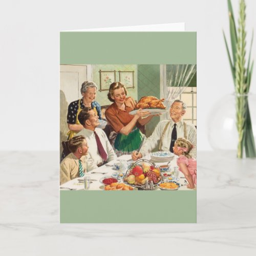 Retro Turkey Dinner Thanksgiving Greeting Card