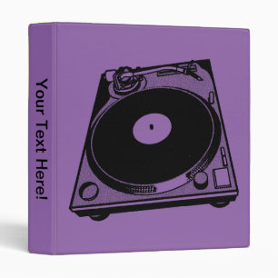 Retro Turntable Graphic in Black 3 Ring Binder
