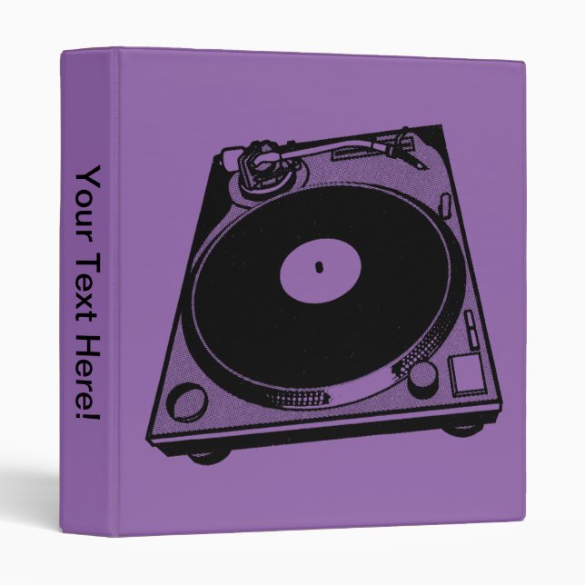 Retro Turntable Graphic in Black 3 Ring Binder (Front/Spine)