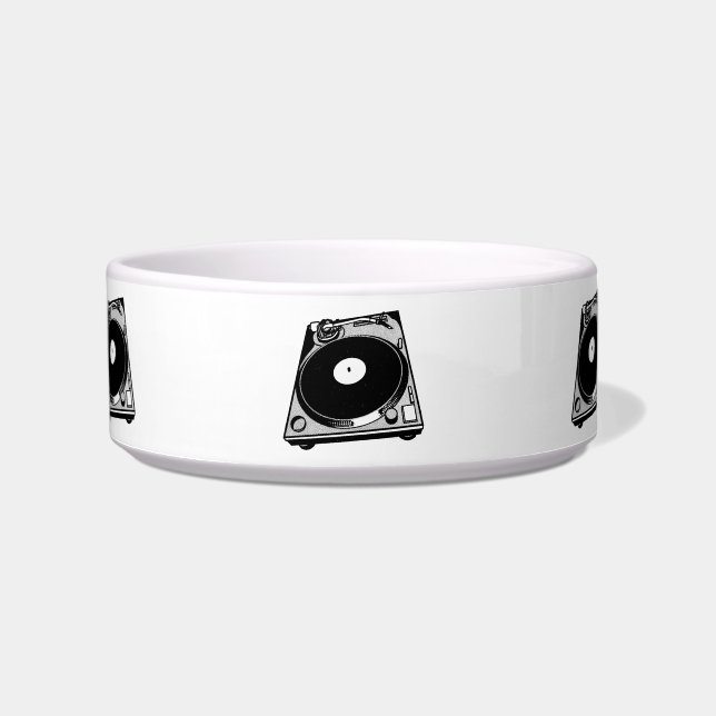 Retro Turntable Graphic in Black Bowl (Front)