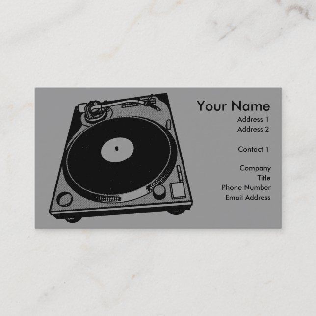 Retro Turntable Graphic in Black Business Card (Front)