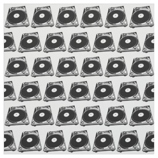 Retro Turntable Graphic in Black Fabric