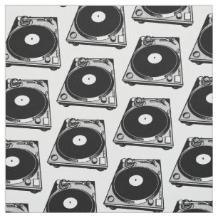 Retro Turntable Graphic in Black Fabric