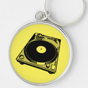 Retro Turntable Graphic in Black Keychain
