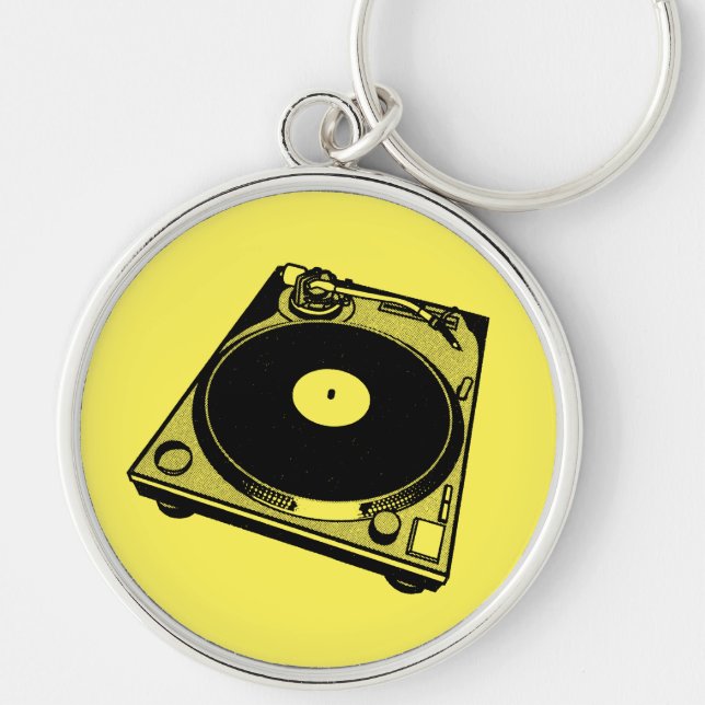 Retro Turntable Graphic in Black Keychain (Front)