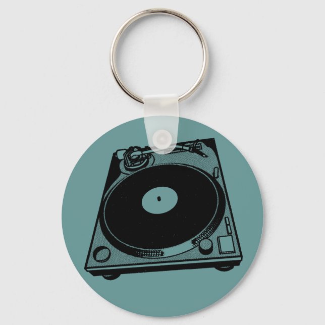 Retro Turntable Graphic in Black Keychain (Front)
