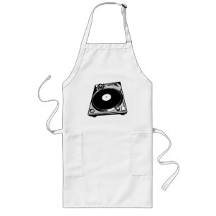 Retro Turntable Graphic in Black Long Apron