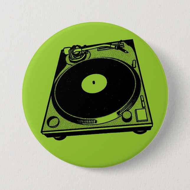 Retro Turntable Graphic in Black Pinback Button (Front)