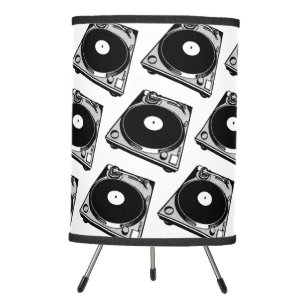 Retro Turntable Graphic in Black Tripod Lamp