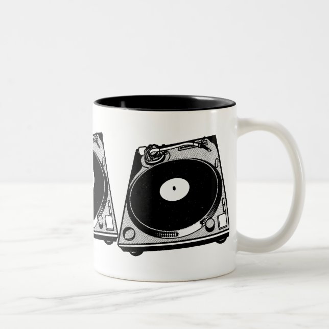 Retro Turntable Graphic in Black Two-Tone Coffee Mug (Right)