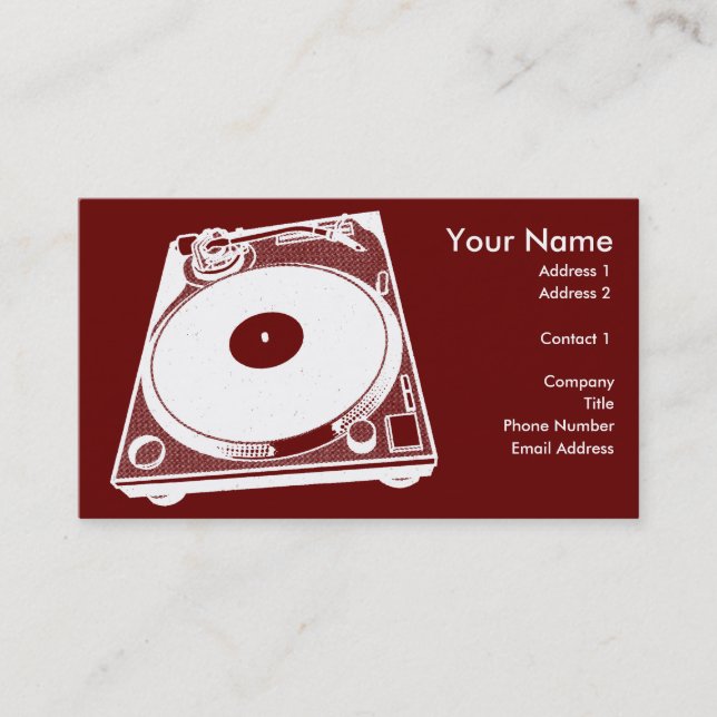 Retro Turntable Graphic in White Business Card (Front)