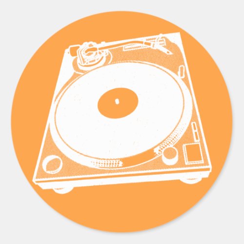 Retro Turntable Graphic in White Classic Round Sticker