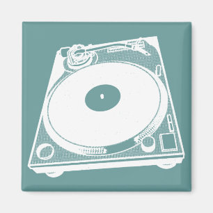Retro Turntable Graphic in White Magnet