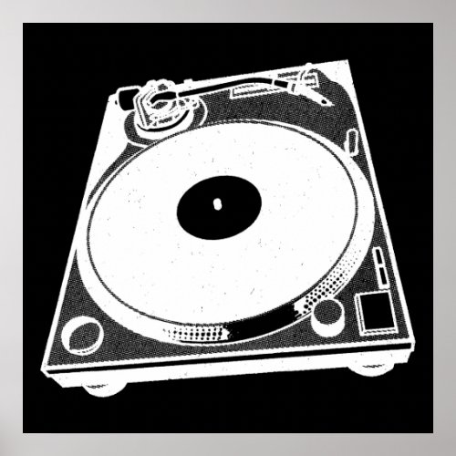 Retro Turntable Graphic in White Poster