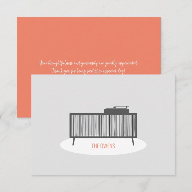 Retro Turntable Record Cabinet Thank You Card (Front/Back)