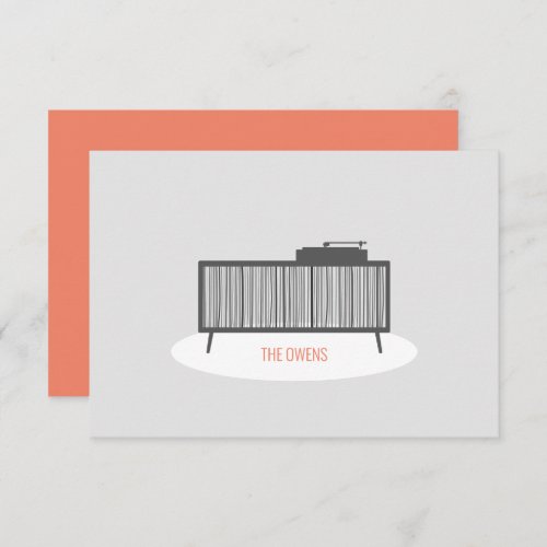 Retro Turntable Record Cabinet Thank You Card