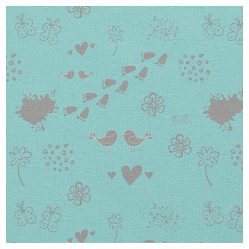 Retro turqouise and colorful pattern of birds, dot fabric