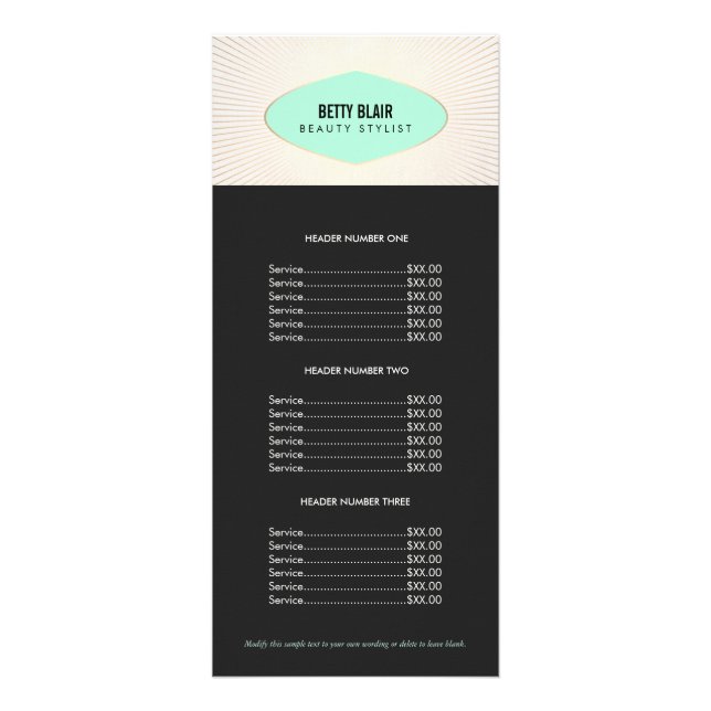 Retro Turquoise and Gold Plaque Price List Menu (Front)