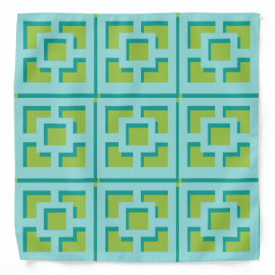 Retro Turquoise and Green Trellis Bandana