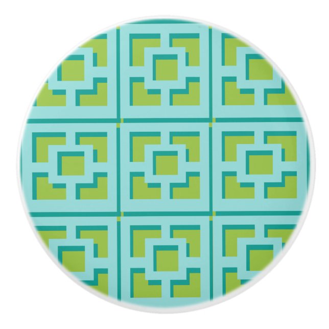 Retro Turquoise and Green Trellis Ceramic Pull (Front)