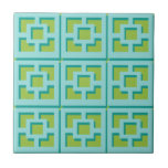 Retro Turquoise and Green Trellis Ceramic Tile<br><div class="desc">Add a splash of mid-century modern Palm Springs everywhere you go with this Retro Turquoise and Green Trellis patterned ceramic tile (small print). It was inspired by vintage concrete breeze blocks. The deconstructed take on 1950s architecture will give an instant designer feel to everyday life.</div>