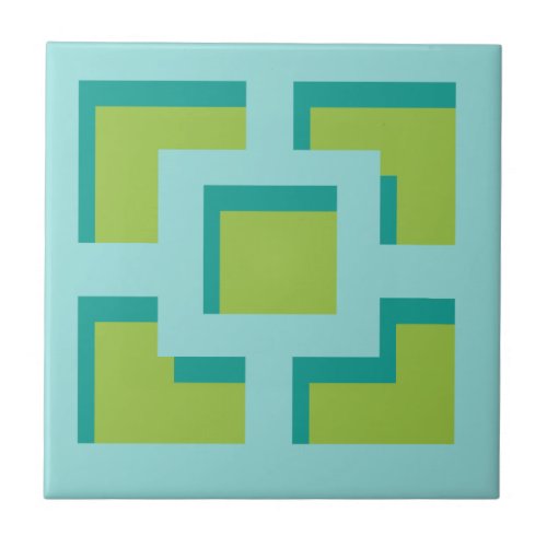 Retro Turquoise and Green Trellis Ceramic Tile