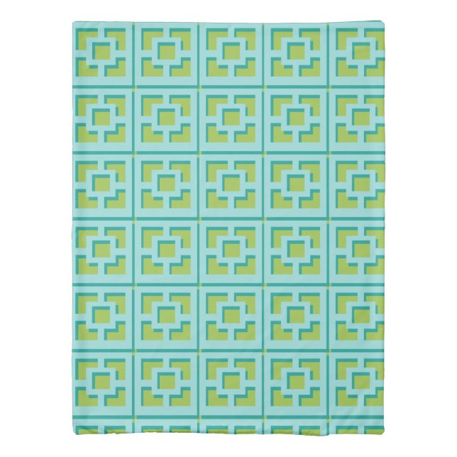 Retro Turquoise and Green Trellis Duvet Cover (Back)