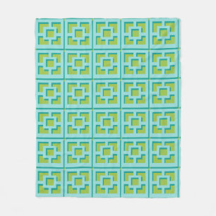 Retro Turquoise and Green Trellis Fleece Blanket