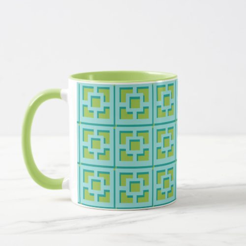  Retro Turquoise and Green Trellis Mug