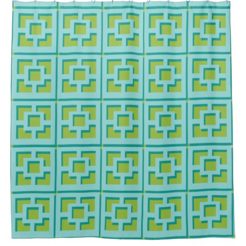 Retro Turquoise and Green Trellis Shower Curtain
