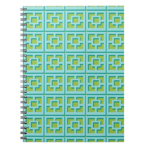 Retro Turquoise and Green Trellis Spiral Notebook