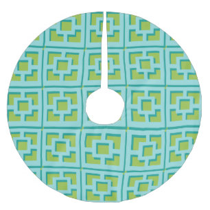 Retro Turquoise and Green Trellis Tree Skirt