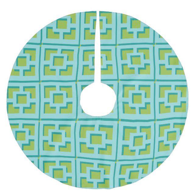  Retro Turquoise and Green Trellis Tree Skirt (Front)