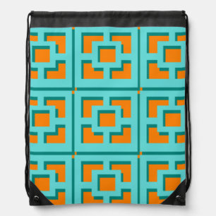 Retro Turquoise and Orange Drawstring Backpack