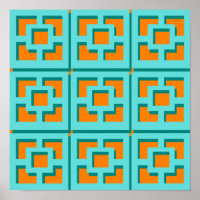 Retro Turquoise and Orange Poster Paper (Matte)