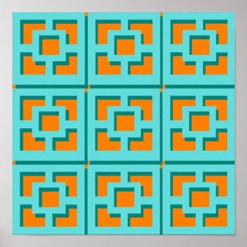 Retro Turquoise and Orange Poster Paper Matte