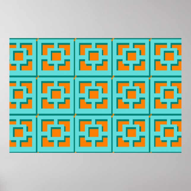 Retro Turquoise and Orange  Poster Paper (Matte) (Front)