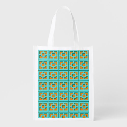 Retro Turquoise and Orange Reusable Grocery Bag