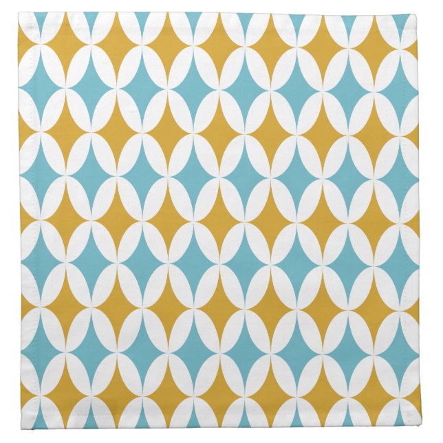 Retro Turquoise and Orange Starburst Mid Century Cloth Napkin (Front)
