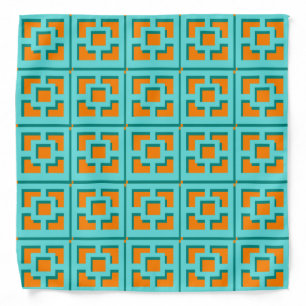Retro Turquoise and Orange Trellis Bandana