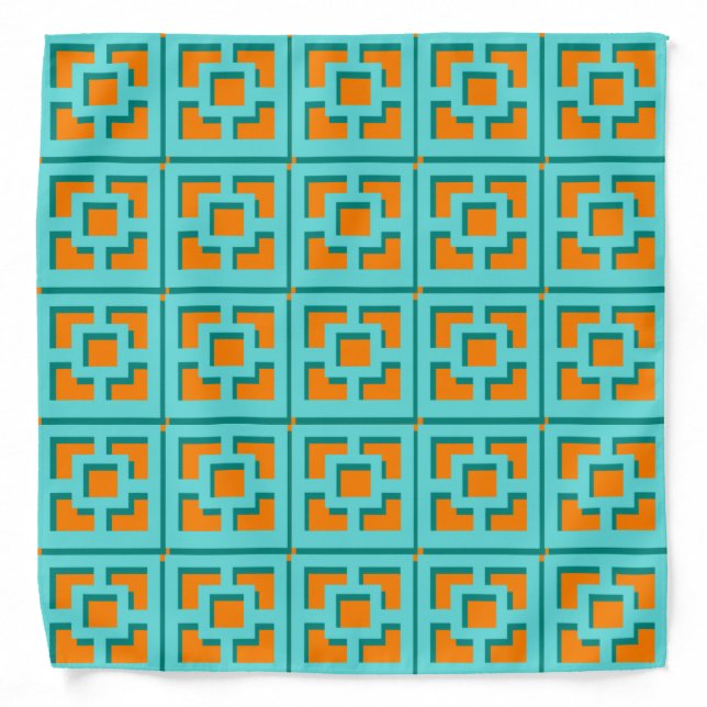 Retro Turquoise and Orange Trellis Bandana (Front)